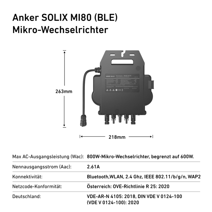 Anker SOLIX MI80 800W Wechselrichter mit MI - Schuko Kabel 5m