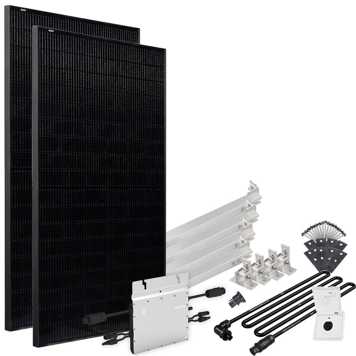 Solar-Direct 820W HM-600 Balkonkraftwerk Full Black Einspeisesteckdose - 5m Anschlusskabel – Montageset Flachdach