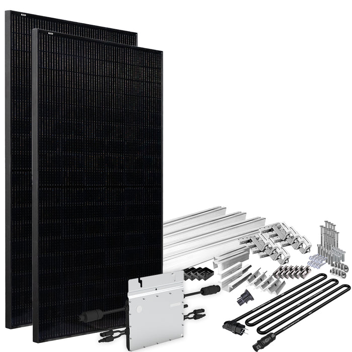 Solar-Direct 820W HM-800 Balkonkraftwerk Full Black Schukosteckdose - 5m - Montageset Ziegeldach