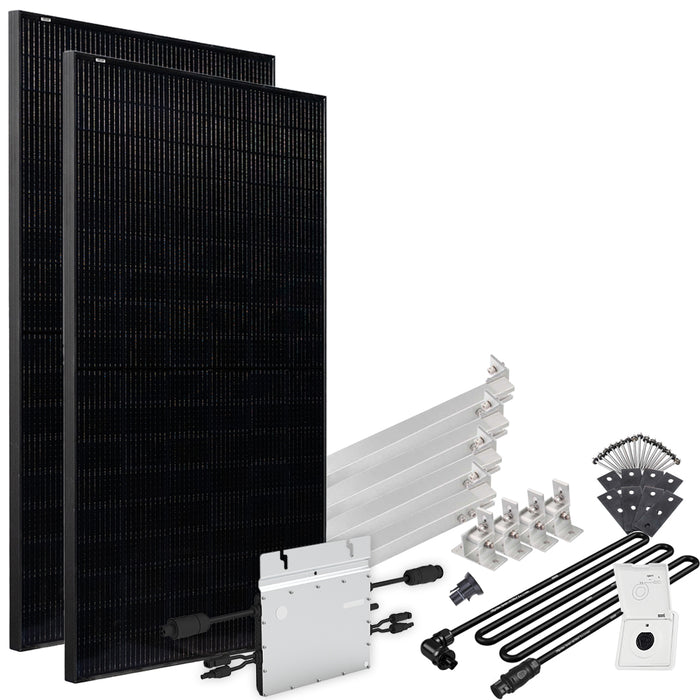 Solar-Direct 820W HM-600 Balkonkraftwerk Full Black Einspeisesteckdose - 5m Anschlusskabel – Montageset Flachdach - 0% MwSt (Angebot gemäß§12 Abs.3 UstG)