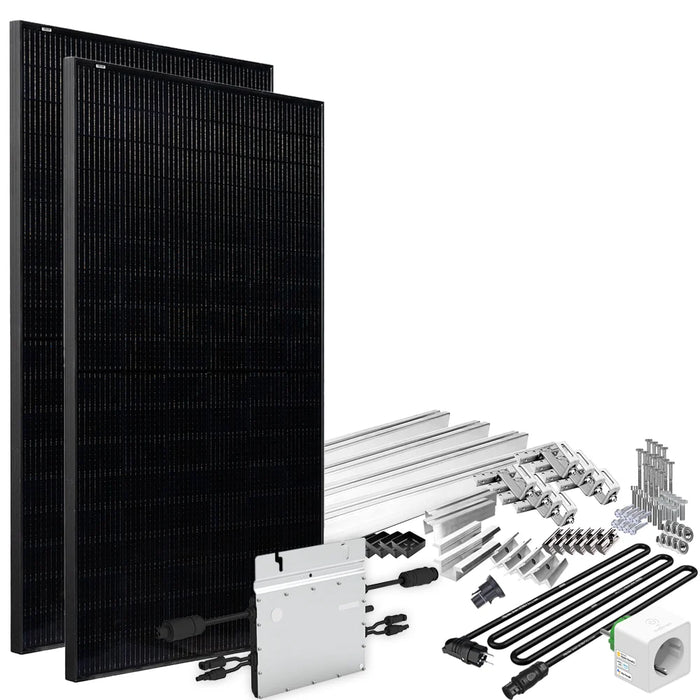 Solar-Direct 820W HM-800 Balkonkraftwerk Full Black Schukosteckdose - 15m - Montageset Ziegeldach mit Stromzähler - 0% MwSt (Angebot gemäß§12 Abs.3 UstG)