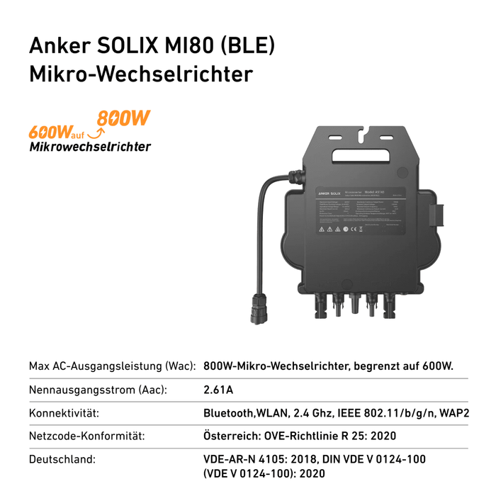 Anker SOLIX Balkonkraftwerk 2× RS50B Panel 540W, Mikro-Wechselrichter 600W/800W, ohne Halterung