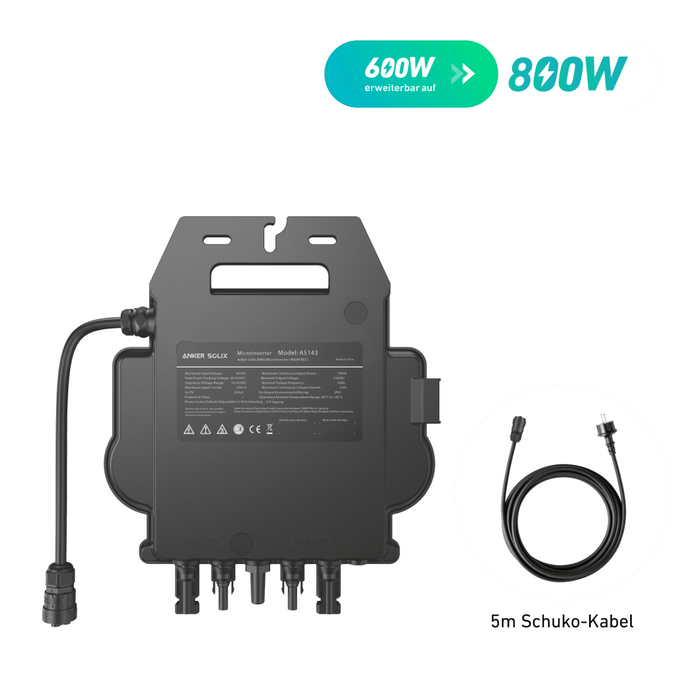 Anker SOLIX MI80 800W Wechselrichter mit MI - Schuko Kabel 5m