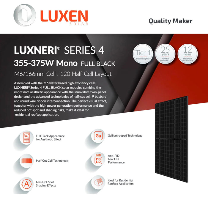 Luxen Solar 370W Full Black Solarmodul LUXNERI SERIES 4