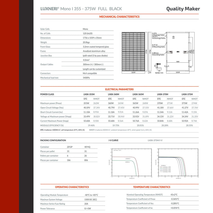 Luxen Solar 370W Full Black Solarmodul LUXNERI SERIES 4