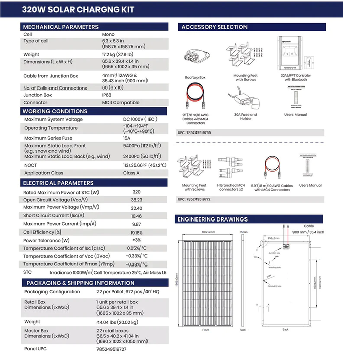 RV 320W Solarpanel-Ladesystem