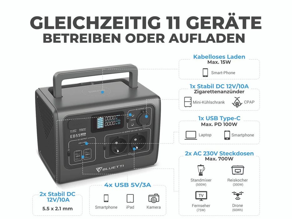 Bluetti Powerstation EB55, 700 W B-Ware