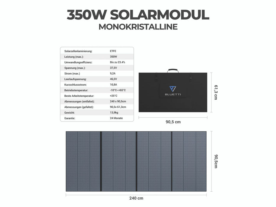 Bluetti PV350 Solar Panel 350W faltbares Solarmodul B-Ware - 0% MwSt (Angebot gemäß§12 Abs.3 UstG)