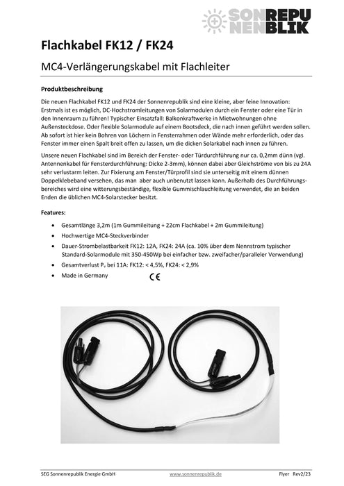 Flachkabel Fenster und Türdurchführung FK12 2,5m max12A