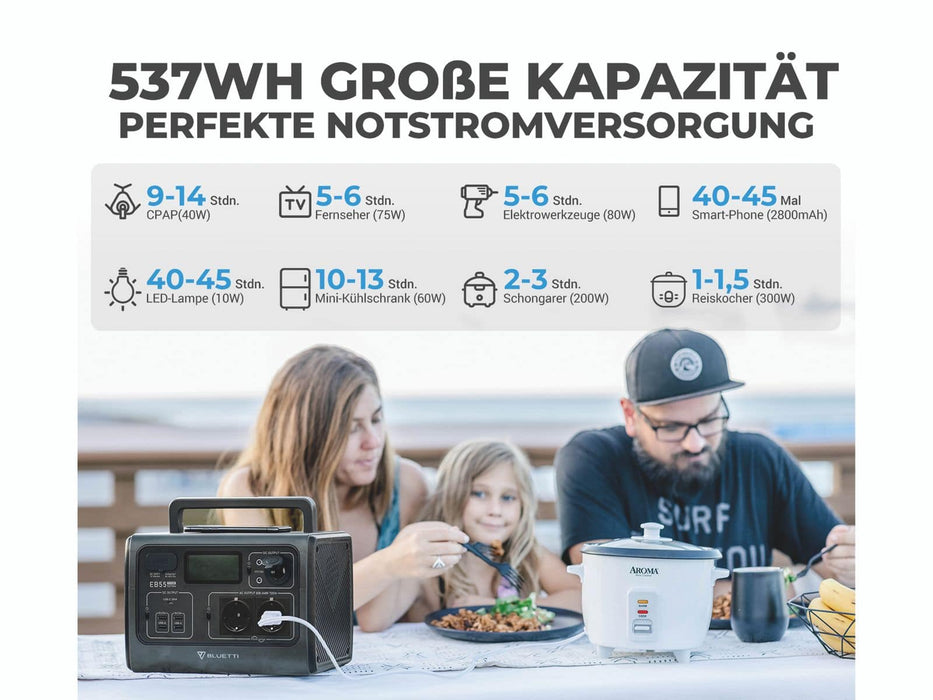 Bluetti Powerstation EB55, 700 W - 0% MwSt (Angebot gemäß§12 Abs.3 UstG)